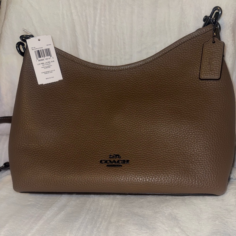 Coach dark stone pebble Leather Laurel Shoulder Bag